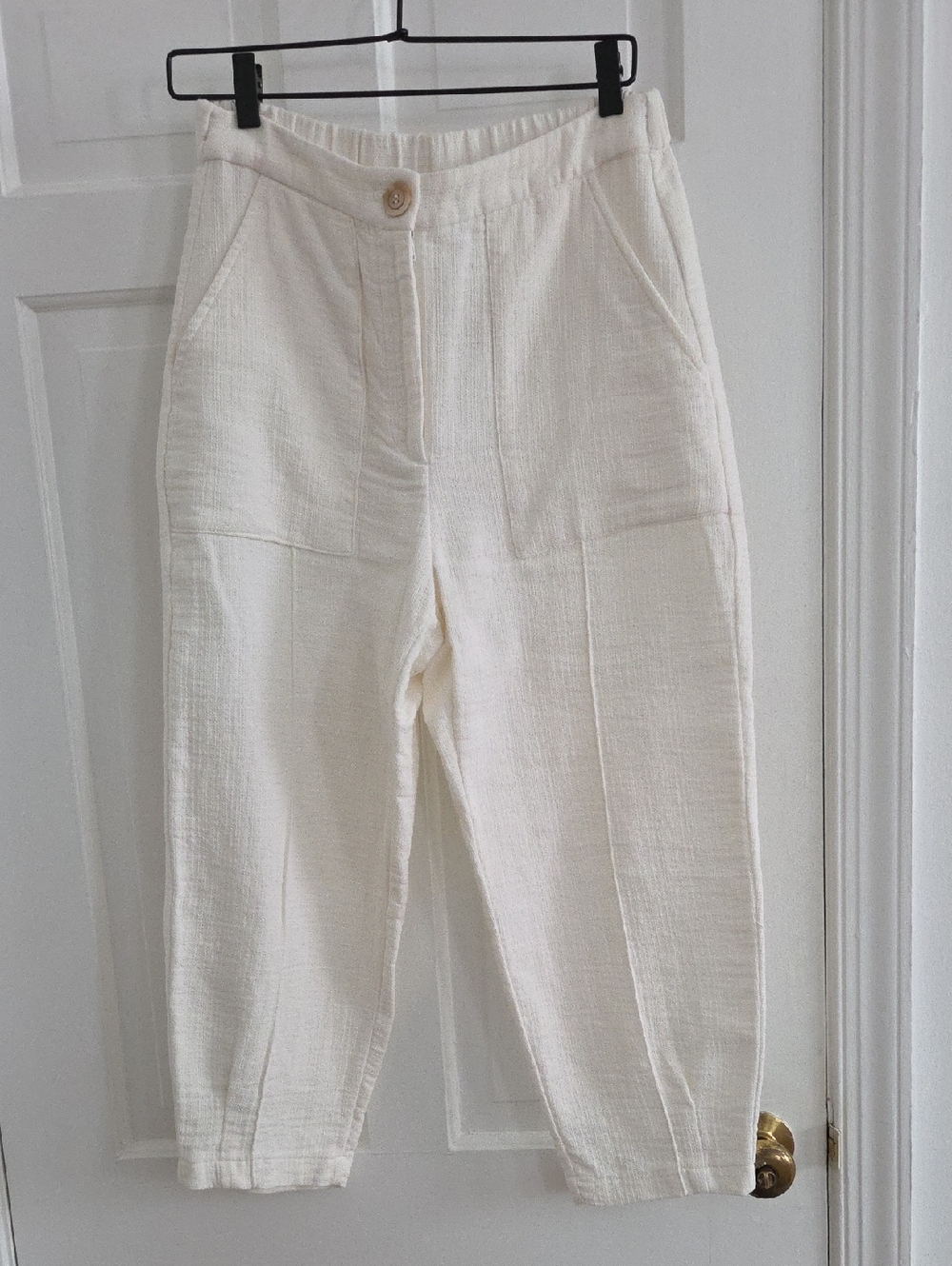 Zara Cream Textured Wide-Leg Trousers